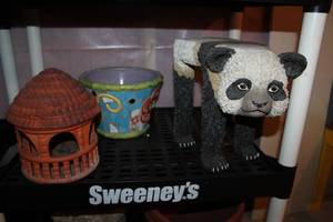 lot 386 image: Lot of (3) Home Dcor - Panda Bear Stand, Pot, Gazebo