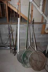 lot 360 image: Lot of (11) Fishing Gear - Fish Nets (x3), Rods with Reel (x8)