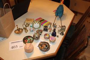 lot 403 image: Lot of (Approximately 24) Home Decor - Bells, Candleholders, Bells, Figurines, Misc. Decor