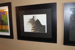 lot 224 image: Cat Gazing Matted Framed Wall Art 25Wx21H