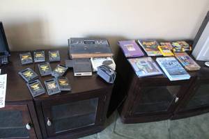 lot 201 image: Vintage Atari Game Console, Atari Game Cartridges, Intellivoice Voice Synthesis Module, Aquarius 16K Memory, Channel F Videocarts, Computer Games, Aquarius Utopia, Video Games and Accessories