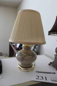 lot 231 image: Table Lamp with Tan Fabric Shade 14H