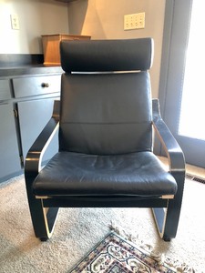 lot 21 image: Ikea Bentwood Lounge Chair w LANE Leather Ottoman