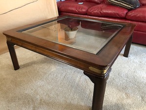 lot 45 image: Signed GORDONS Fine Furniture Square Beveled Glass Coffee Table