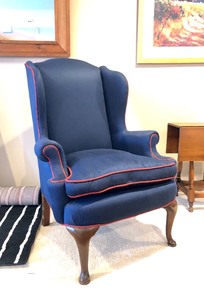 lot 80 image: Nice Vintage Dark Blue Wingback Armchair