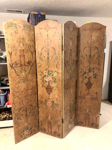 lot 2 image: Large Hand Painted Wood Room Divider Screen 