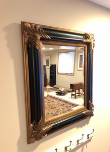 lot 17 image: BlackGold Framed Beveled Glass Wall Mirror