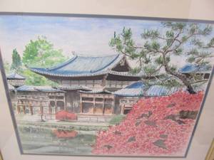 lot 93 image: Nice Framed Signed Japanese Scene Original Watercolor Painting