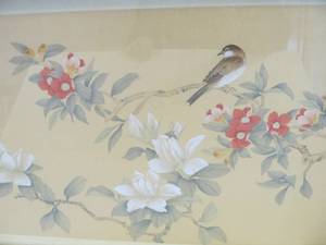 lot 98 image: Large Framed Vintage Oriental Painting on Silk wBirds