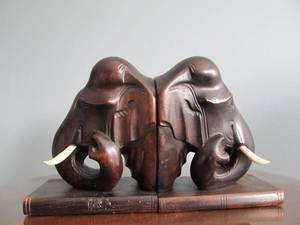 lot 106 image: Stunning Pair of LARGE Carved Hardwood Elephant Head Bookends