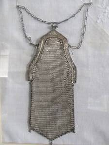 lot 111 image: Framed Antique Mesh Purse