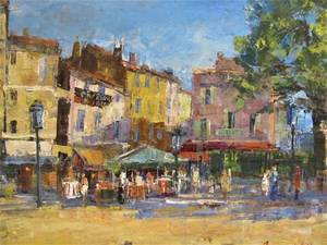 lot 113 image: Framed Signed Oil on Canvas Street Scene Painting