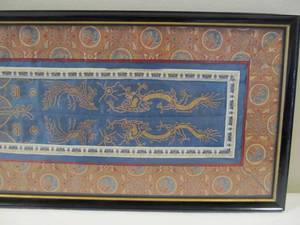 lot 115 image: Framed Vintage Oriental Embroidered Silk Tapestry