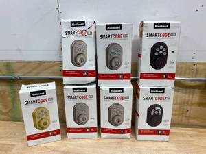 lot 14 image: KWIKSET Lot of 7-  SmartCode 909 Lifetime Polished Brass Single Cylinder Electronic Deadbolts Featuring SmartKey Security