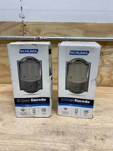 lot 16 image: SCHLAGE Lot of 2-  Camelot Satin Nickel Encode Smart Wi-Fi Locks with Alarm