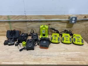 lot 22 image: Lot of Battery Chargers by Ryobi, Ridgid & Hitachi (non-working)
