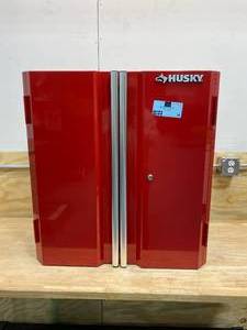lot 30 image: HUSKY 28 in. W x 29 in. H x 12 in. D Steel Garage Wall Cabinet in Red