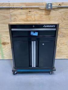 lot 38 image: HUSKY 28 in. W x 33 in. H x 18 in. D 1-Drawer 2-Door Steel Garage Base Cabinet