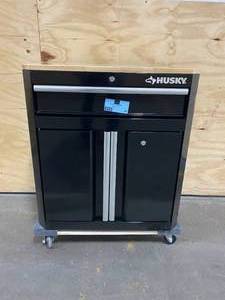 lot 40 image: HUSKY 28 in. W x 33 in. H x 18 in. D 1-Drawer 2-Door Steel Garage Base Cabinet