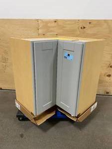 lot 91 image: HAMPTON BAY Shaker Assembled 28.5x34.5x16.5 in. Lazy Susan Corner Base Kitchen Cabinet in Dove Gray