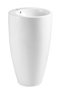 lot 4 image: BOYEL LIVING 19.5 in. x 19.5 in. x 33.25 in. White Pedestal Combo Ceramic Round Vessel Sink with Pop Up Drain
