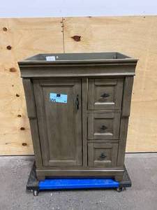 lot 96 image: HOME DECORATORS COLLECTION Naples 24 in. W Bath Vanity Cabinet Only in Distressed Grey with Right Hand Drawers