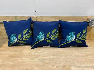 lot 108 image: GARDEN TREASURES Lot of 3-  16-in x 16-in Blue Bird Outdoor Decorative Pillows
