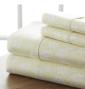 lot 111 image: BECKY CAMERON 4-Piece Ivory Floral Microfiber Twin Sheet Set