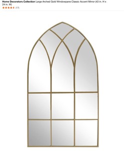 2 HOME DECORATORS COLLECTION Large Arched Gold Windowpane Classic Accent Mirror (43 in. H x 24 in. W) NEW SEE PICS