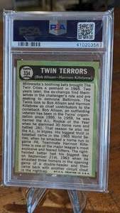 lot 55 image: 1967 Topps Twin Terrors, Bob Allison and Harmon Killebrew PSA 7