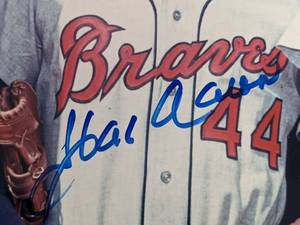 lot 11A image: Hank Aaron and Eddie Mathews Hand-Signed, Autographed 8x10 Color Photo