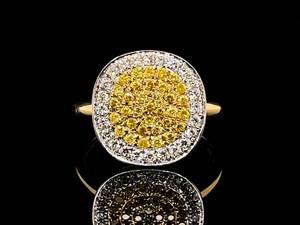 VIDEO Natural Yellow Diamond and White Diamond Contemporary Ring in 18k Yellow Gold $6200 Retail