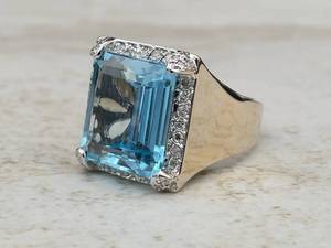 VIDEO Exceptional Emerald Cut London Blue Topaz and Diamond Estate Ring in 14k White Gold $3450 Retail