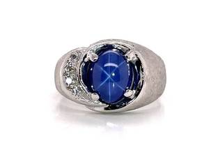 VIDEO AMAZING Blue Star Sapphire and Diamond Estate Ring in 14k White Brushed Gold $2775 Retail