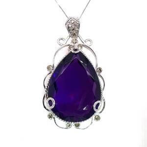 Approx. 50 - Carat Natural Amethyst and 13 Carat Diamond Custom Estate Pendant in 14k Yellow Gold and Sterling Silver $3,000 Retail