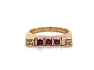 Contemporary Natural Ruby and Diamond Estate Ring in Heavier 14k Yellow Gold $1,899 Retail