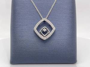 Fantastic Center Diamond Surrounded by 14k Yellow Gold Square Double Halo Necklace