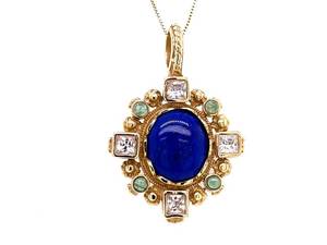 Fancy, Royal Lapis Lazuli, Natural Emerald, and Clear Gems in Yellow Gold $1,750 Retail