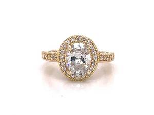 Sparkling Zirconia Halo Estate Ring in 14k Yellow Gold $850 Retail