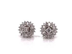 12 Carat Diamond Cluster Estate Stud Earrings and Jackets in 14k White Gold $1,875 Retail