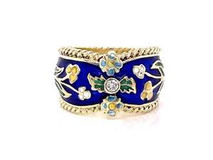 Fancy Floral Enamel and Diamond Estate Ring in 14k Yellow Gold $2,950 Retail