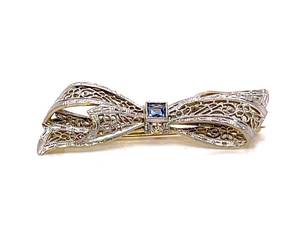 Antique Natural Sapphire Filigree Pin in 14k Gold $1,850 Retai