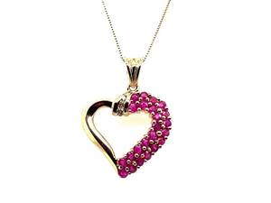 Natural Ruby and Diamond Heart Pendant in 14k Yellow Gold $1,750 Retail
