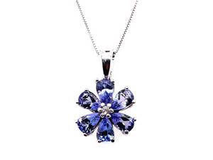 Beautiful Floral Iolite and Diamond Estate Pendant in White Gold $1275 Retail