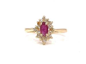 Natural Ruby and Diamond Cocktail Estate Ring in 14k Yellow Gold $1200 Retail