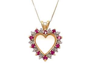 Natural Ruby and Diamond Heart Pendant in Yellow Gold $1,050 Retail