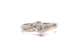 Diamond Ring with Heart Shapes Estate Ring in White Gold