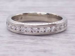 Art Nouveau Styled .70 Carat Diamond Estate Ring  Band with Fancy Engraving and Milgrain in 14k White Gold $3550 Retail