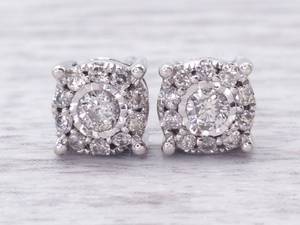 Fancy .33 Carat Diamond Cluster Estate Stud Earrings in 14k White Gold $1,550 Retail