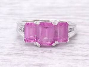 Pink Topaz and Diamond Estate Ring in White Gold $1250 Retail